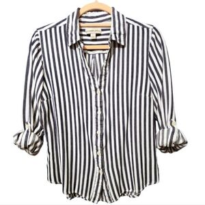 Alexander Jordan Nautical Striped Button Up Shirt Preppy Long Sleeves Navy White